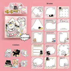 36pcs Cartoon Cat Sticker Stationery Set & Memo Pad