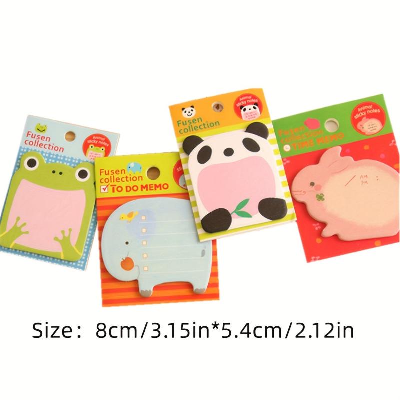 8 Cartoon Sticky Notes Animal Memo Pad - Office/School/Home Use