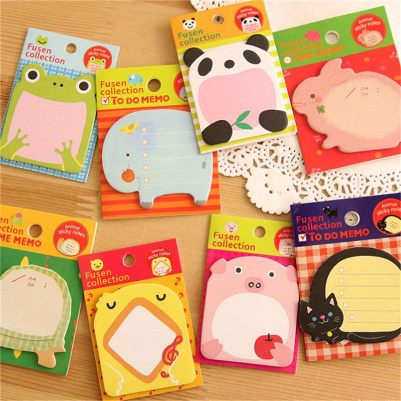 8 Cartoon Sticky Notes Animal Memo Pad - Office/School/Home Use