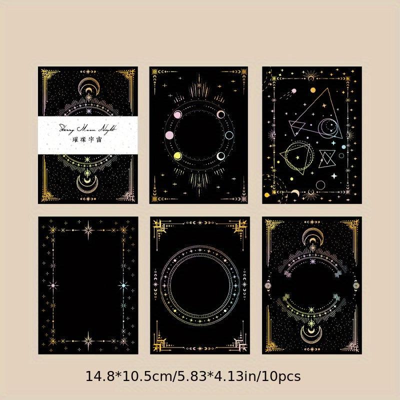 10pcs Laser Golden & Silvery Collage Card Star & Moon Night Series Light Retro