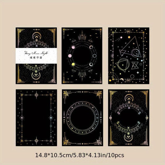 10pcs Laser Golden & Silvery Collage Card Star & Moon Night Series Light Retro