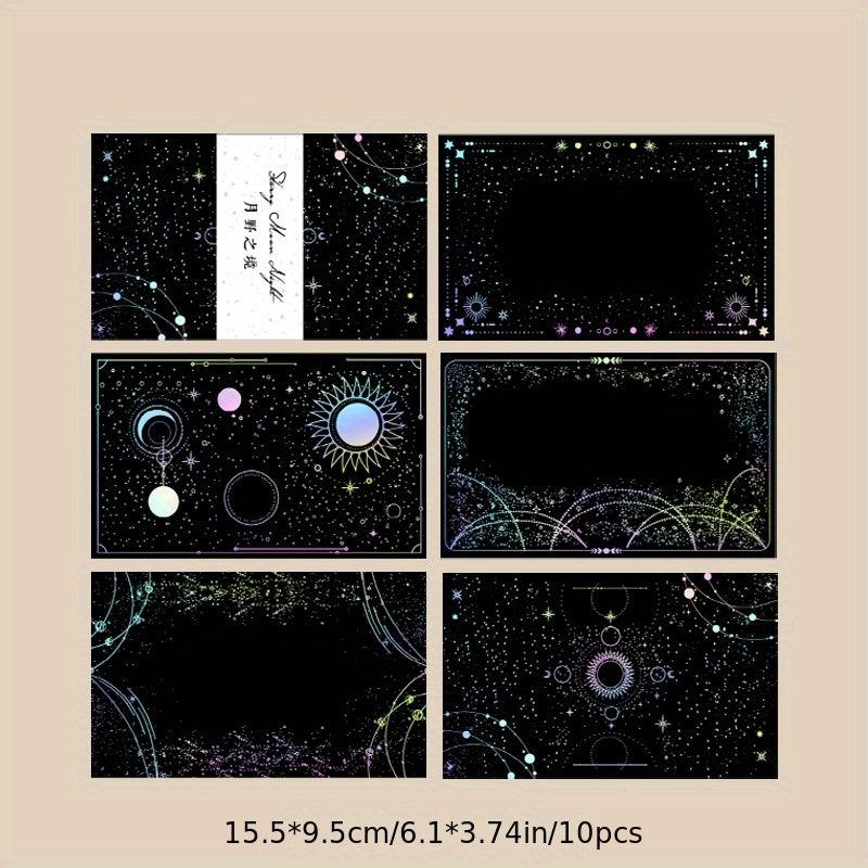10pcs Laser Golden & Silvery Collage Card Star & Moon Night Series Light Retro