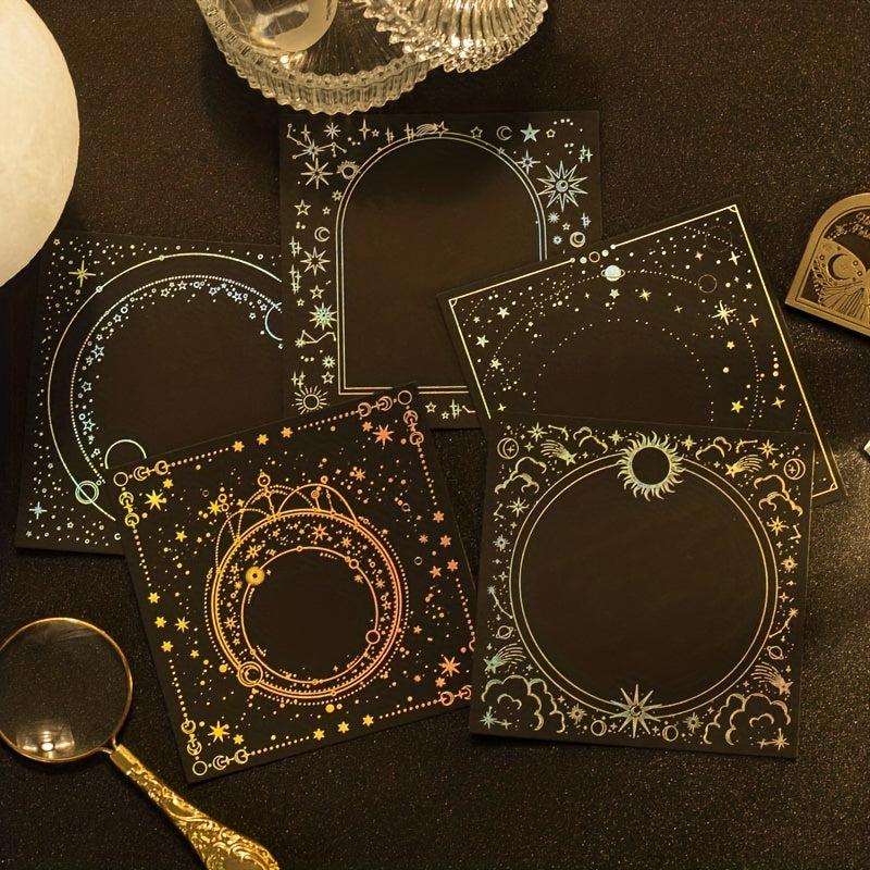 10pcs Laser Golden & Silvery Collage Card Star & Moon Night Series Light Retro