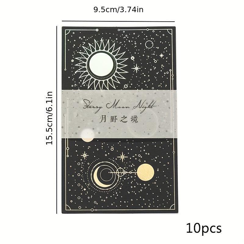 10pcs Laser Golden & Silvery Collage Card Star & Moon Night Series Light Retro