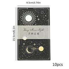 10pcs Laser Golden & Silvery Collage Card Star & Moon Night Series Light Retro