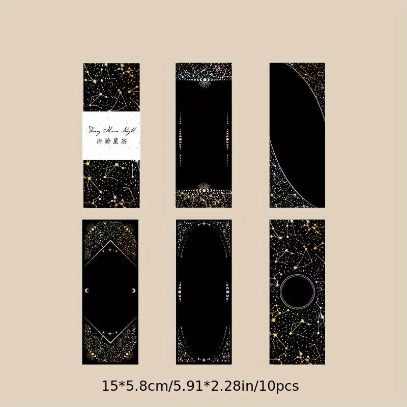 10pcs Laser Golden & Silvery Collage Card Star & Moon Night Series Light Retro