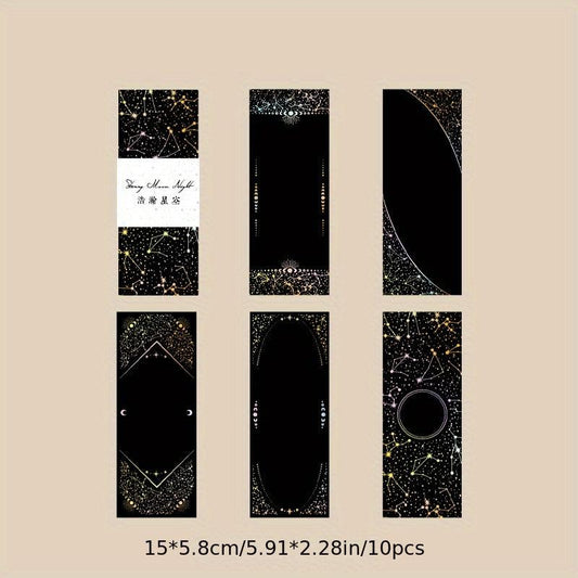 10pcs Laser Golden & Silvery Collage Card Star & Moon Night Series Light Retro