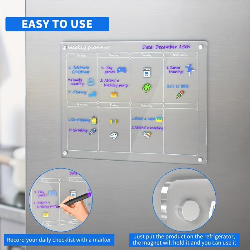 2PCS Acrylic Magnetic Calendars For Fridge, Reusable Planner Whiteboard