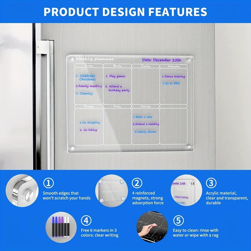 2PCS Acrylic Magnetic Calendars For Fridge, Reusable Planner Whiteboard