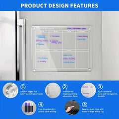 2PCS Acrylic Magnetic Calendars For Fridge, Reusable Planner Whiteboard