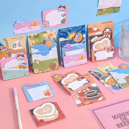 4pcs Cartoon Bear & Rabbit Sticky Notes School & Office Supplies