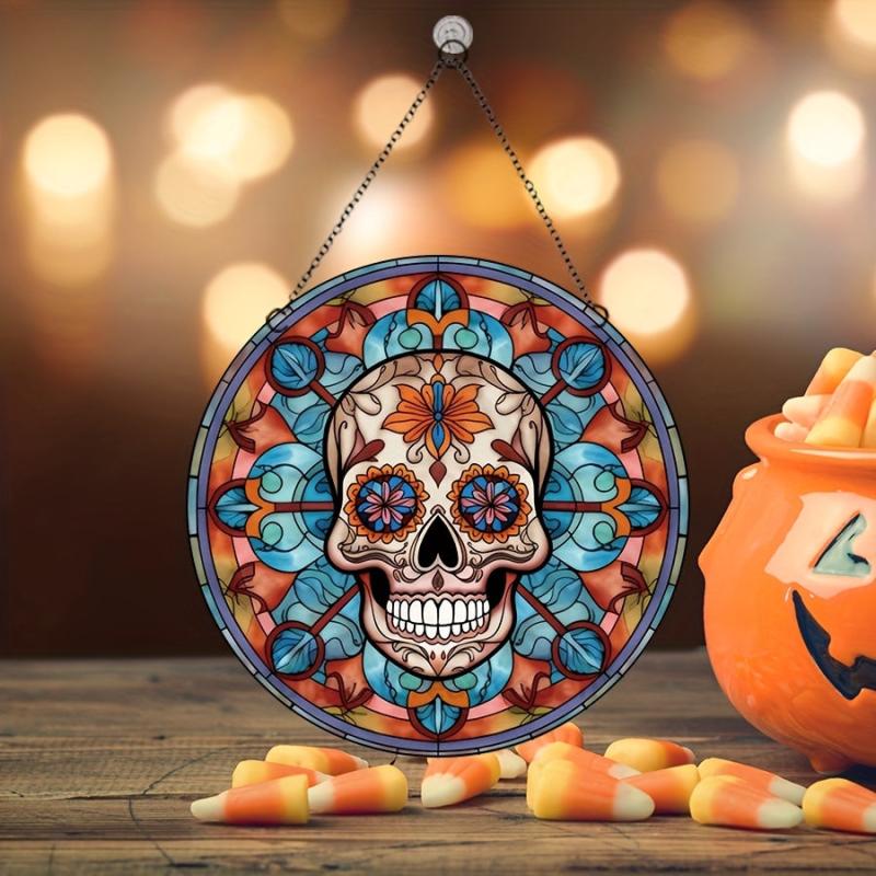 Halloween Floral Skull Glass Decoration Party Supplies