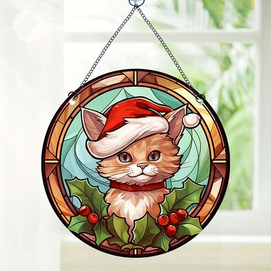 1pc Acrylic Round Christmas Cat Window Decoration
