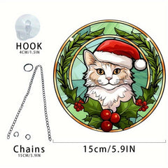 1pc Acrylic Round Christmas Cat Window Decoration