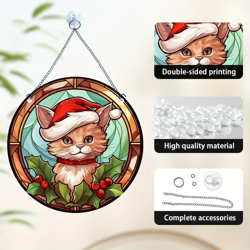 1pc Acrylic Round Christmas Cat Window Decoration