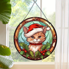 1pc Acrylic Round Christmas Cat Window Decoration