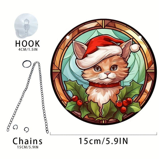 1pc Acrylic Round Christmas Cat Window Decoration