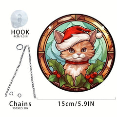 1pc Acrylic Round Christmas Cat Window Decoration