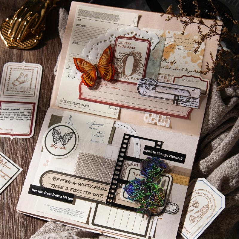 40pcs Retro Border Journal Material Decorative Collage Non Adhesive Pen Ink Set