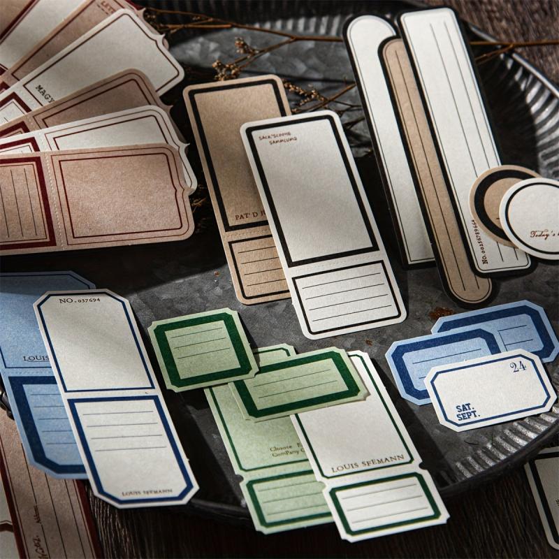 40pcs Retro Border Journal Material Decorative Collage Non Adhesive Pen Ink Set