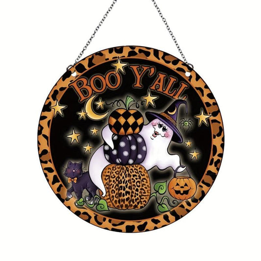 Halloween Window Decoration Ghost Pumpkin Night Party Background