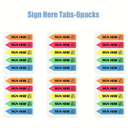 6 Packs Sign Here Tabs Stickers Notes Flags Sticky Assorted Colors