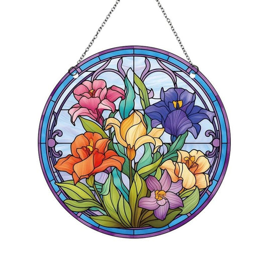 Colorful Flowers Glass Painted Disc Ornaments for Christmas Decorations