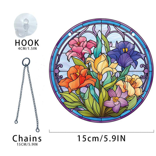 Colorful Flowers Glass Painted Disc Ornaments for Christmas Decorations
