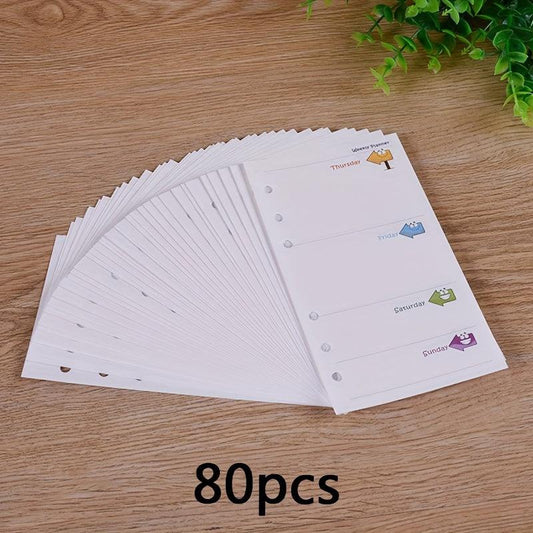 80pcs A6 Daily Planner Refills 6 Holes Colour Journal Inserts Cardstock