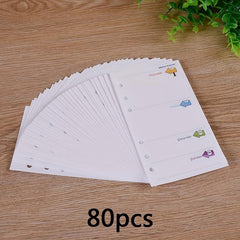 80pcs A6 Daily Planner Refills 6 Holes Colour Journal Inserts Cardstock