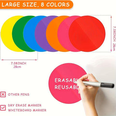 Colorful Dry Erase Dots Circles Whiteboard Marker Stickers 8 Pack