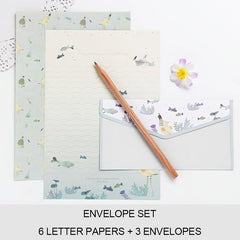 9pcs Stationery Set: 6 Letter Writing Sheets & 3 Matching Envelopes