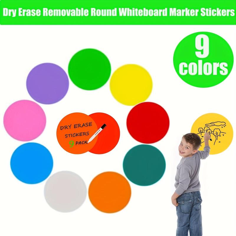 6 Inch Dry Erase Round Whiteboard Marker Stickers 9 Colors - School Classroom