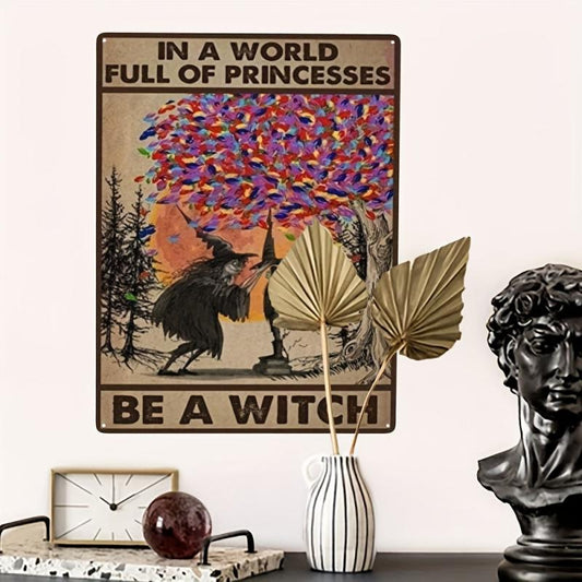 Halloween Witch & Princess Retro Tin Metal Sign for Bar Garage