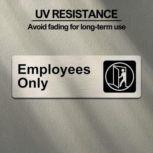 Employees Sign 22.86 X 7.62 cm Brushed Aluminum Self-adhesive Silver