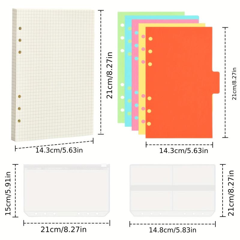 A6 Refillable Paper Set Lined Inserts 80 Sheets for 6 Ring Binder Notebook