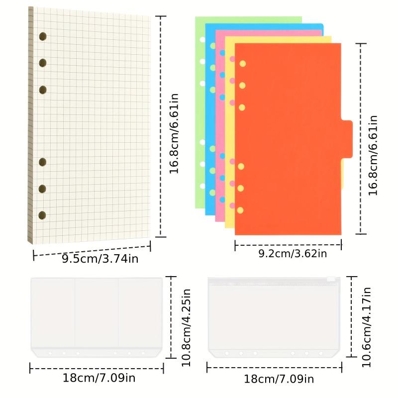 A6 Refillable Paper Set Lined Inserts 80 Sheets for 6 Ring Binder Notebook