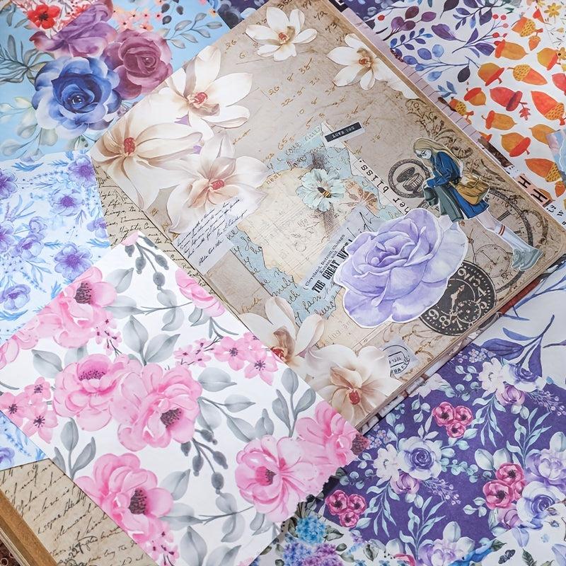 Vintage Purple Blooming Flowers Scrapbook Paper - 200 Sheets