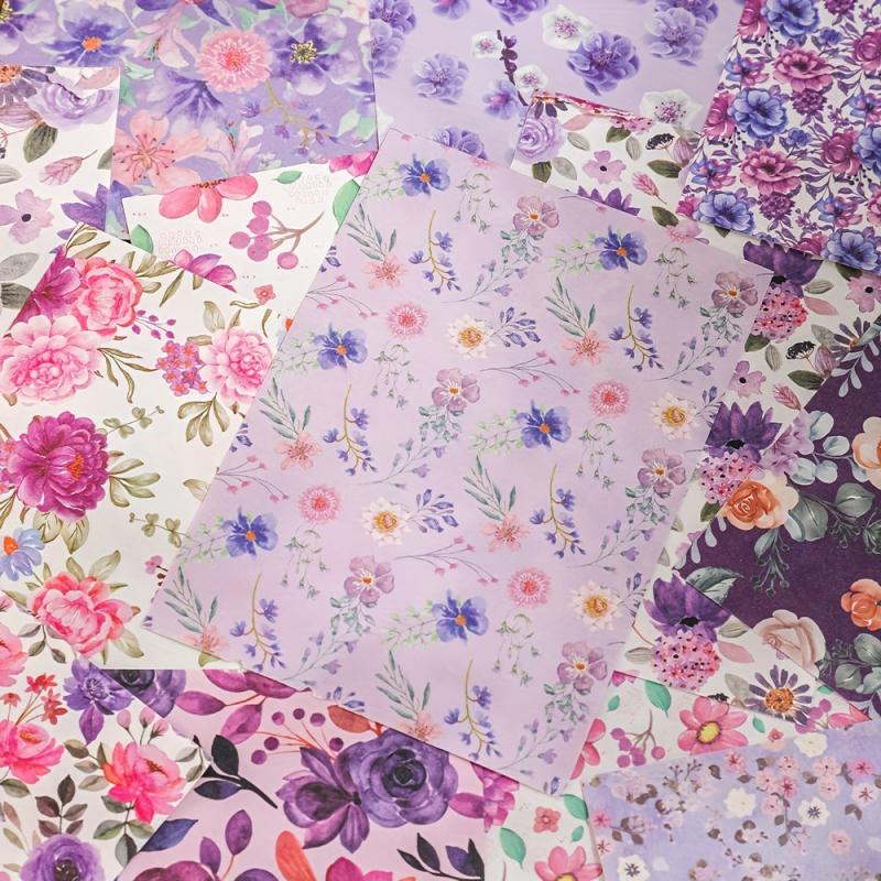 Vintage Purple Blooming Flowers Scrapbook Paper - 200 Sheets