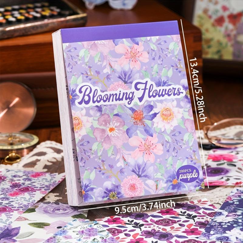 Vintage Purple Blooming Flowers Scrapbook Paper - 200 Sheets