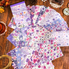 Vintage Purple Blooming Flowers Scrapbook Paper - 200 Sheets