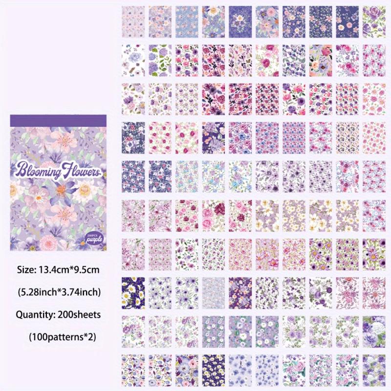 Vintage Purple Blooming Flowers Scrapbook Paper - 200 Sheets