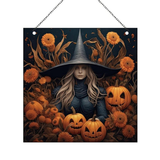 Halloween Acrylic Window Hangings Pumpkin Witch Painted Glass Hanging