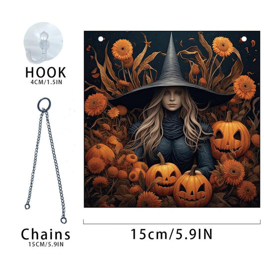 Halloween Acrylic Window Hangings Pumpkin Witch Painted Glass Hanging
