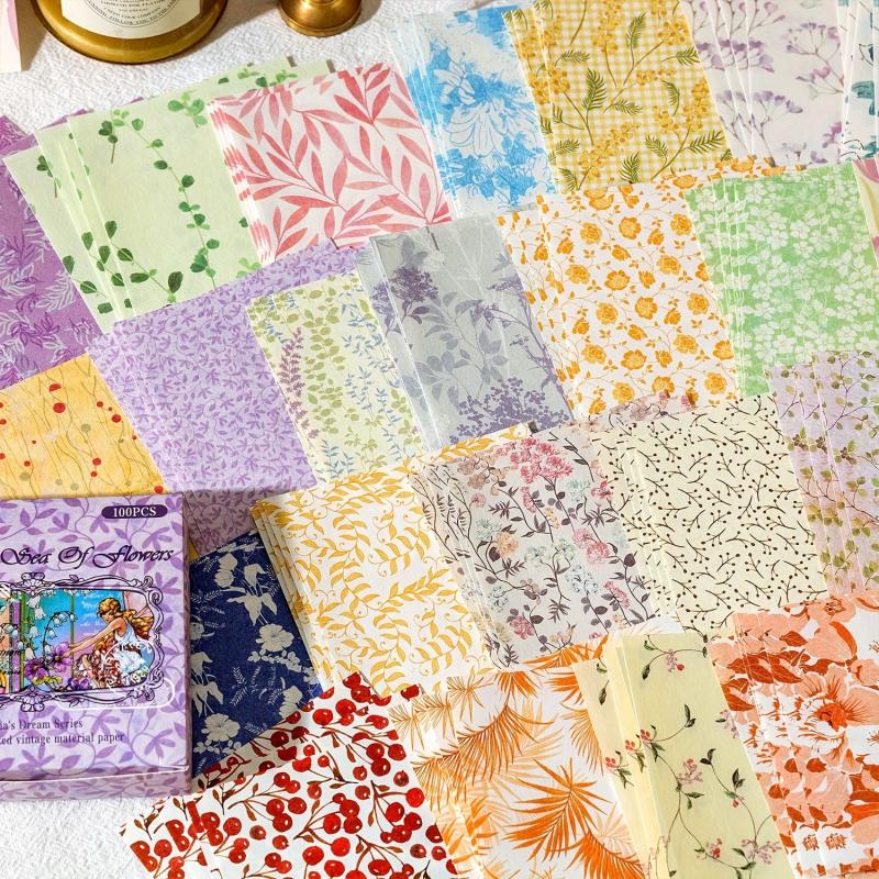 Vintage Floral Scrapbook Paper - 100 Sheets