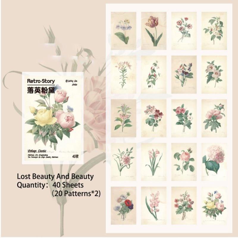 40 Sheets Mini Vintage Scrapbook Paper Stationery Material for DIY Journaling