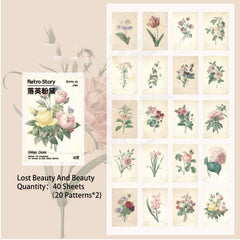 40 Sheets Mini Vintage Scrapbook Paper Stationery Material for DIY Journaling