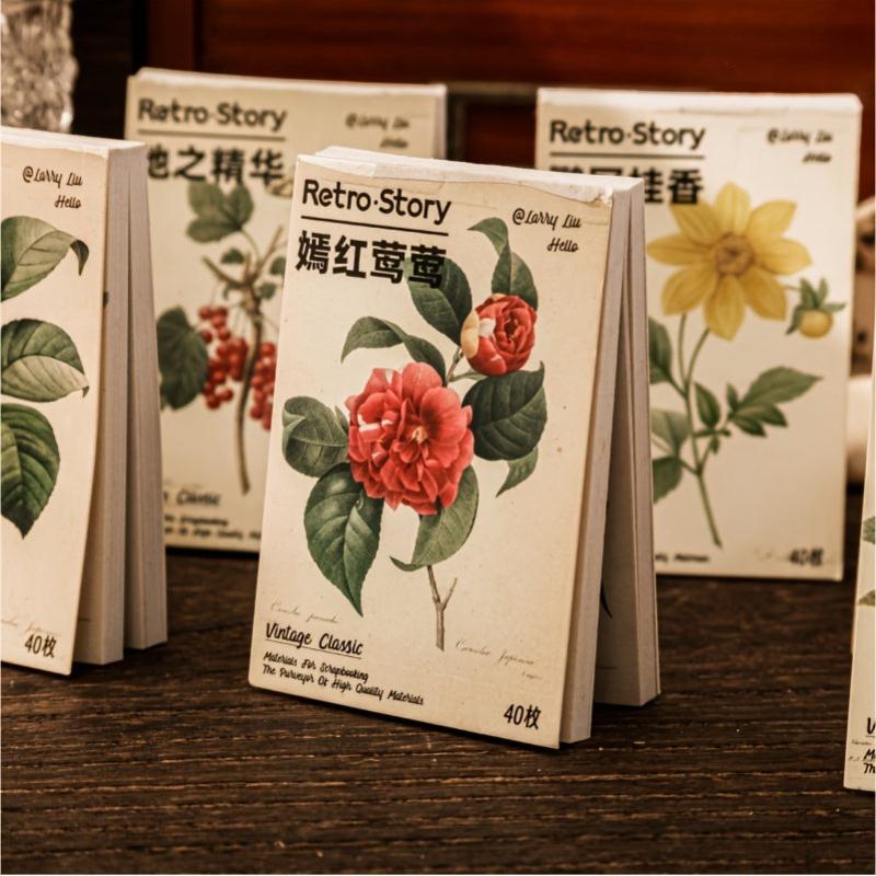 40 Sheets Mini Vintage Scrapbook Paper Stationery Material for DIY Journaling