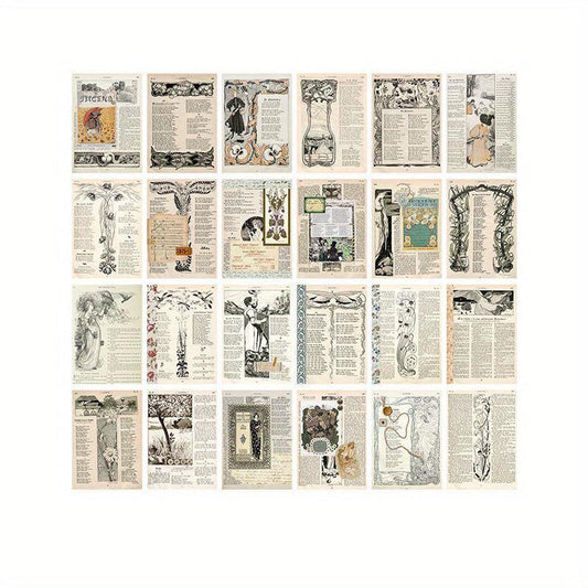 24 Sheets Vintage Diary Stickers Collage Materials Pack - 4 Styles