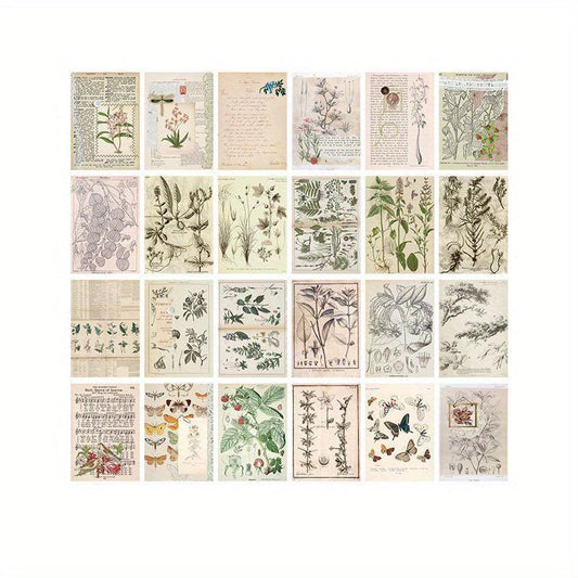 24 Sheets Vintage Diary Stickers Collage Materials Pack - 4 Styles